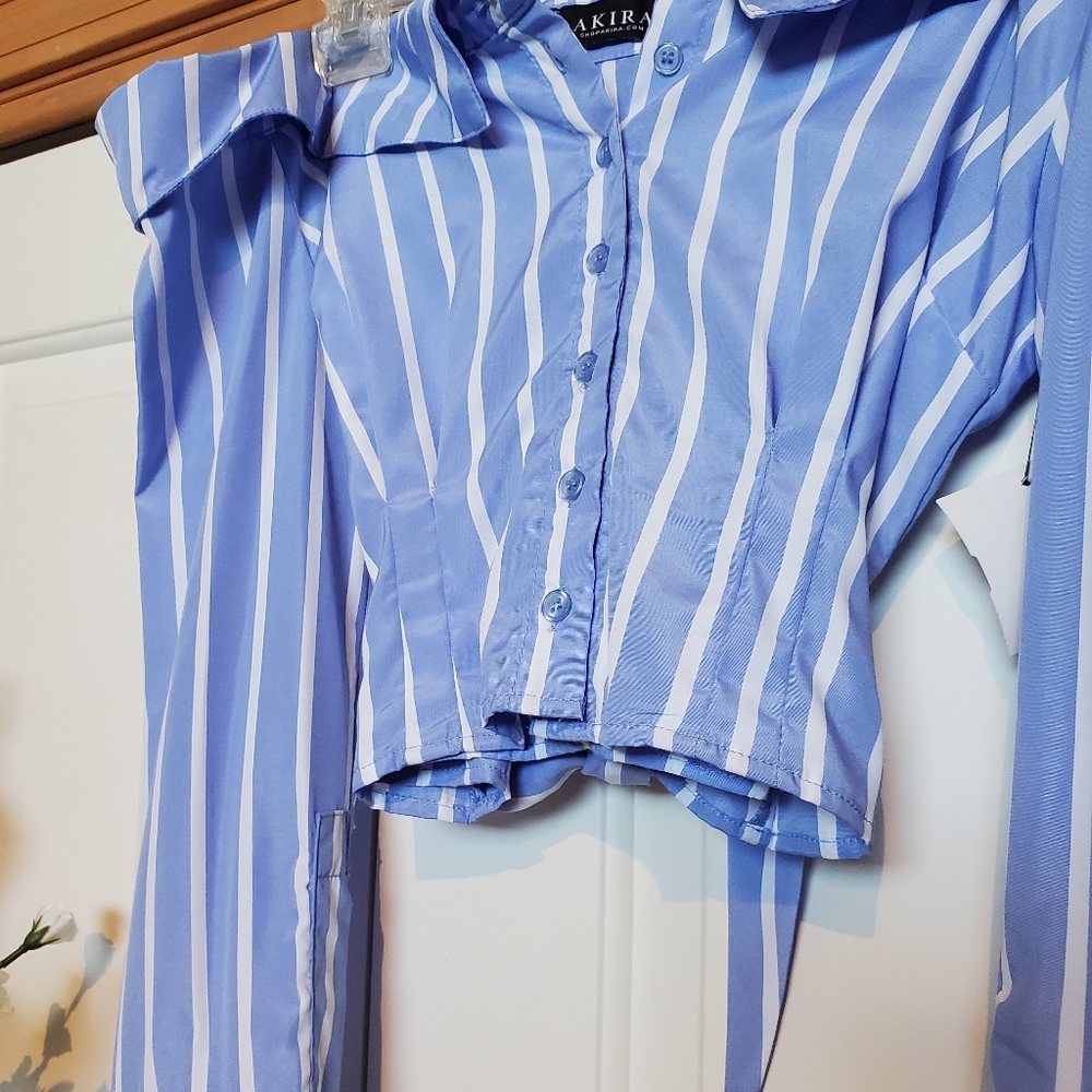 Blue and white off shoulder top